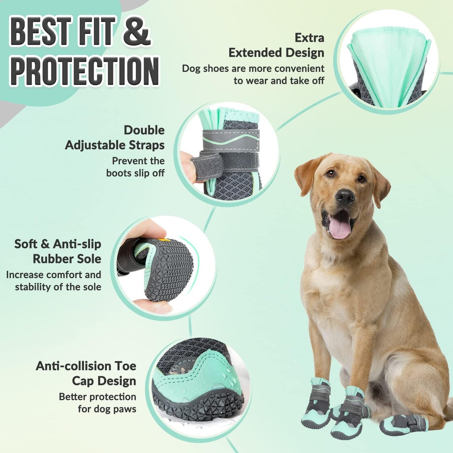 SlowTon Dog Shoes for Large Small Medium Dogs - Breathable Dog Boots for Summer Hot Pavement, Paw Protector for Outdoor Walking Winter Snow, Anti-Slip Rubber Dog Booties for Hard Floor (Green Gray, 0)