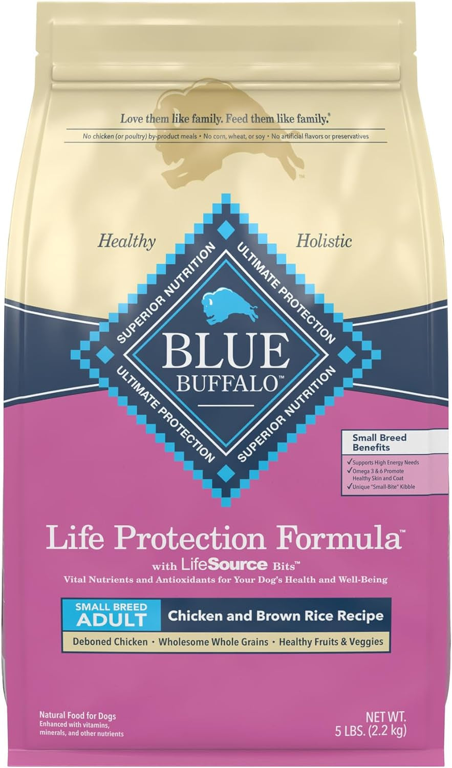 Blue Buffalo Life Protection Formula Natural Adult Small Breed Dry Dog Food, Chicken and Brown Rice 5-Lb Trial Size Bag