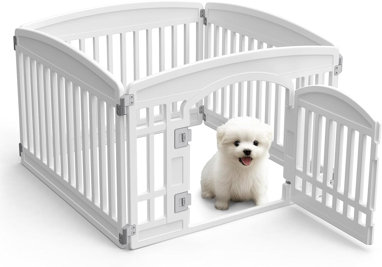 SMUG Dog Playpen 4-Panel 24" | Safe & Secure Indoor/Outdoor Pet Fence | Folding & Portable | 35 x 35 x 24IN, Ideal for Small to Medium Dogs | Easy to Clean （White）