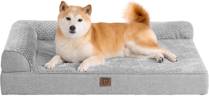 EHEYCIGA Memory Foam Orthopedic Dog Beds Large Sized Dog with Waterproof Lining, Washable Dog Sofa Bed with Removable Cover and Nonskid Bottom for Crate Pet Couch Bed, 35X23 Inches, Grey