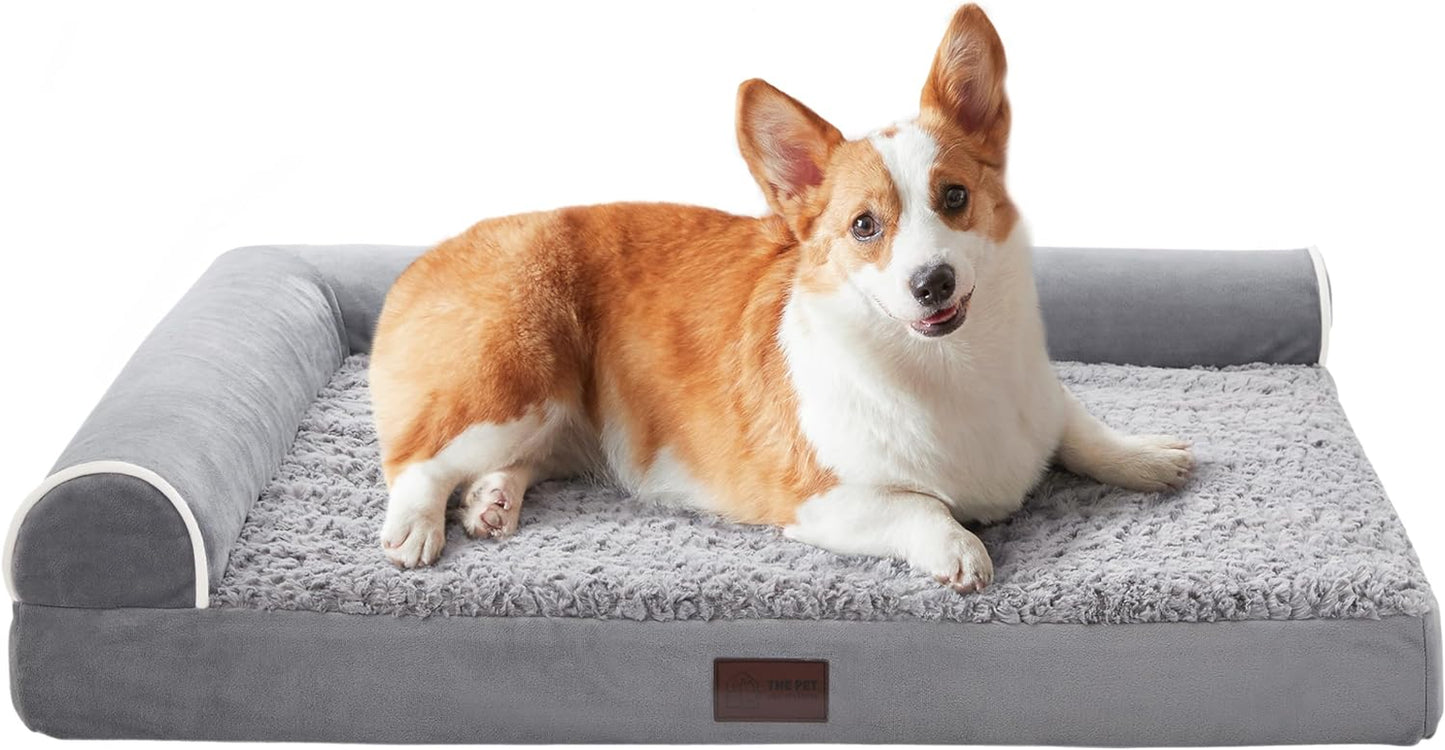 Orthopedic Dog Beds Medium Sized Dog, Pet Sofa Bed with Removable Washable Cover, Egg Foam Support, Bolster Cushion for Comfortable Sleep, Waterproof Lining and Non-Slip Bottom