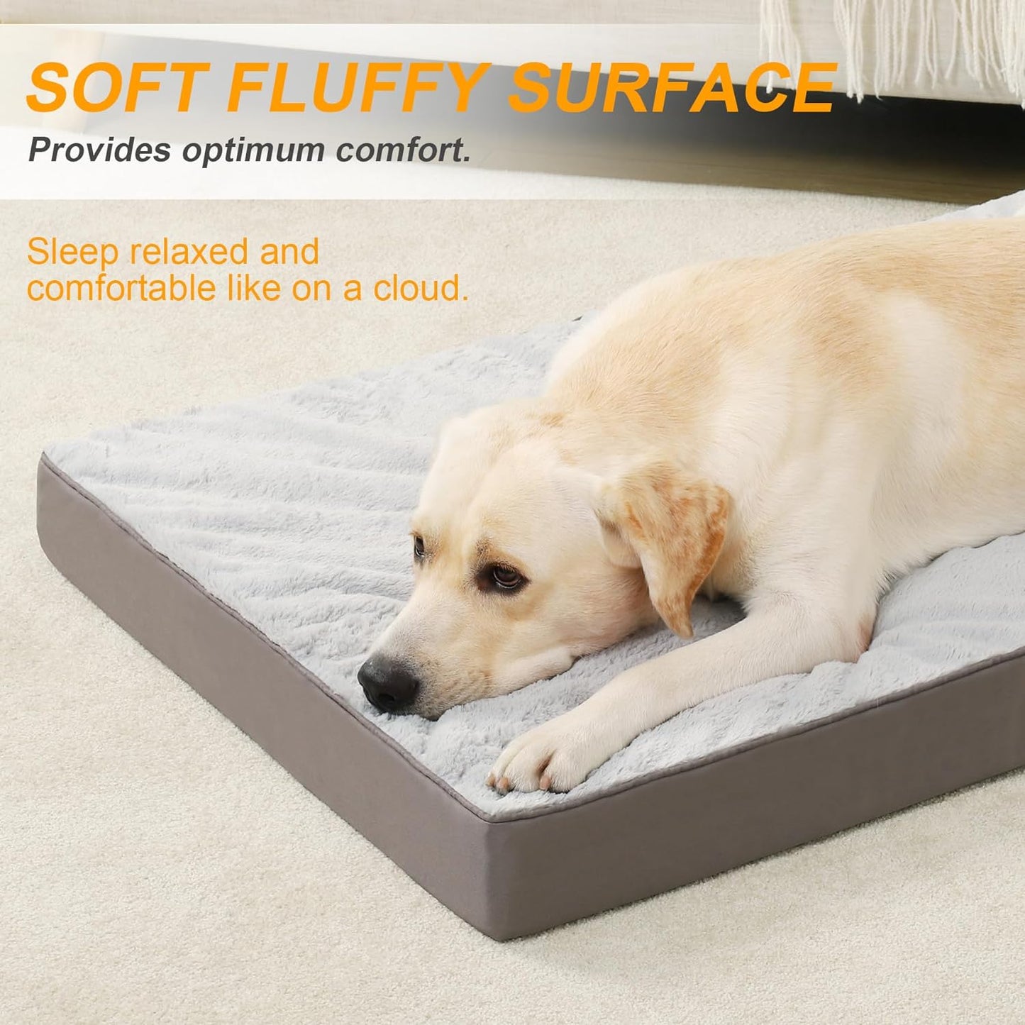 KSIIA Orthopedic Dog Bed Dog Crate Bed Waterproof Dog Beds for Extra Large Dogs Deluxe Plush Washable Dog Bed with Egg Crate Foam & Removable Cover, 53 X 36 Inch, Gray