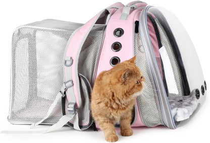 LOLLIMEOW Pet Carrier Backpack, Bubble Backpack Carrier, Cats and Puppies,Airline-Approved, Designed for Travel, Hiking, Walking & Outdoor Use (Dual Expandable-Pink)