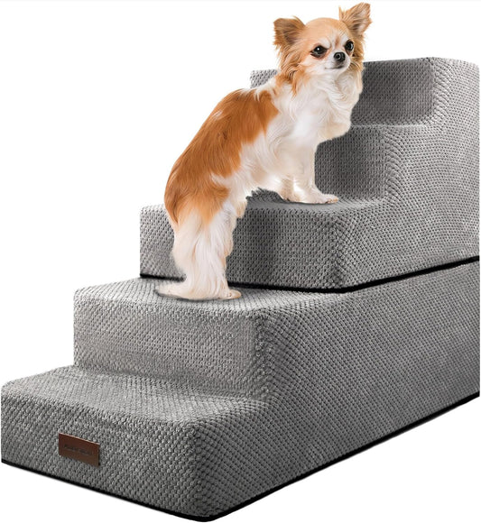 5-Step Dog Stairs to Bed, Dog Steps for High Beds and Couch, Non-Slip Pet Stairs for Small Dogs and Cats,Dog Bed Stairs, Grey, 3/4/5 Steps