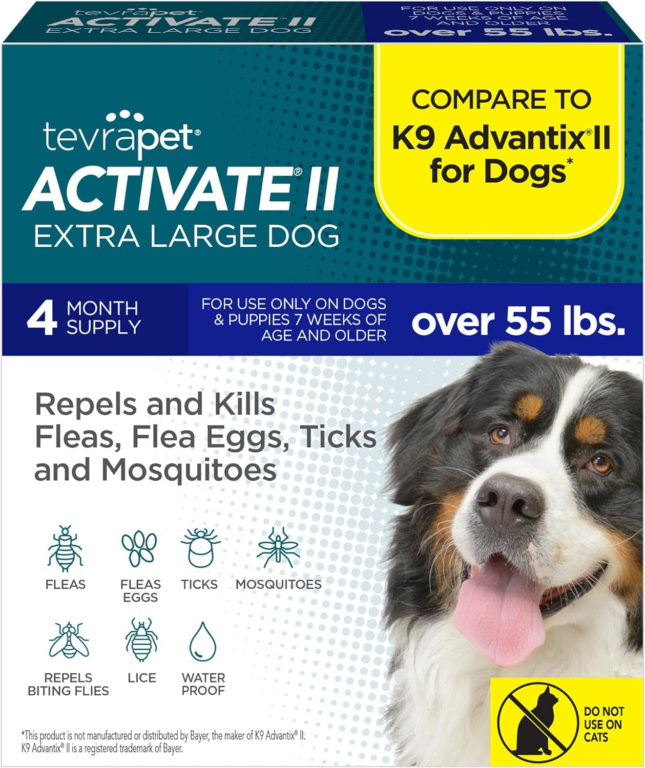 Activate II Flea and Tick Prevention for Dogs | 4 Count | Extra Large Dogs 55+ Lbs | Topical Drops | 4 Months Flea Treatment