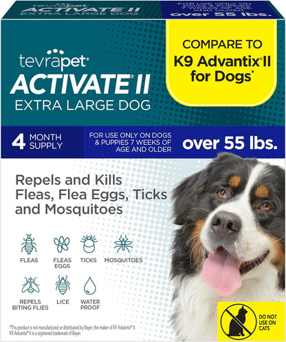 Tevrapet Activate II Flea and Tick Prevention for Dogs | 4 Count | Medium Dogs 11-20 Lbs | Topical Drops | 4 Months Flea Treatment