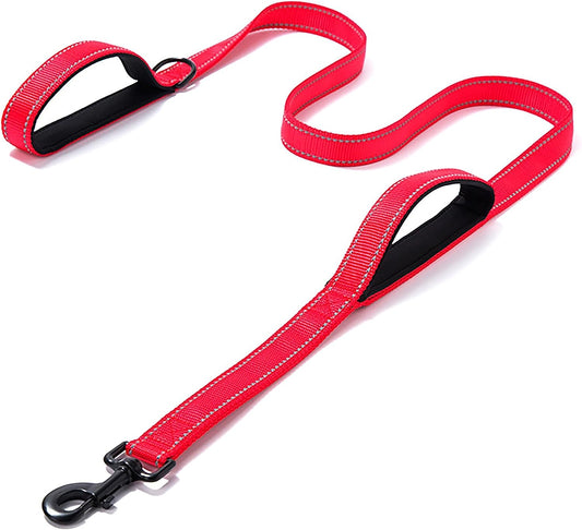 Heavy Duty Dog Leash - 2 Handles by Padded Traffic Handle for Extra Control, 6Foot Long - Perfect for Medium to Large Dogs (Dark Red, 6 Ft)