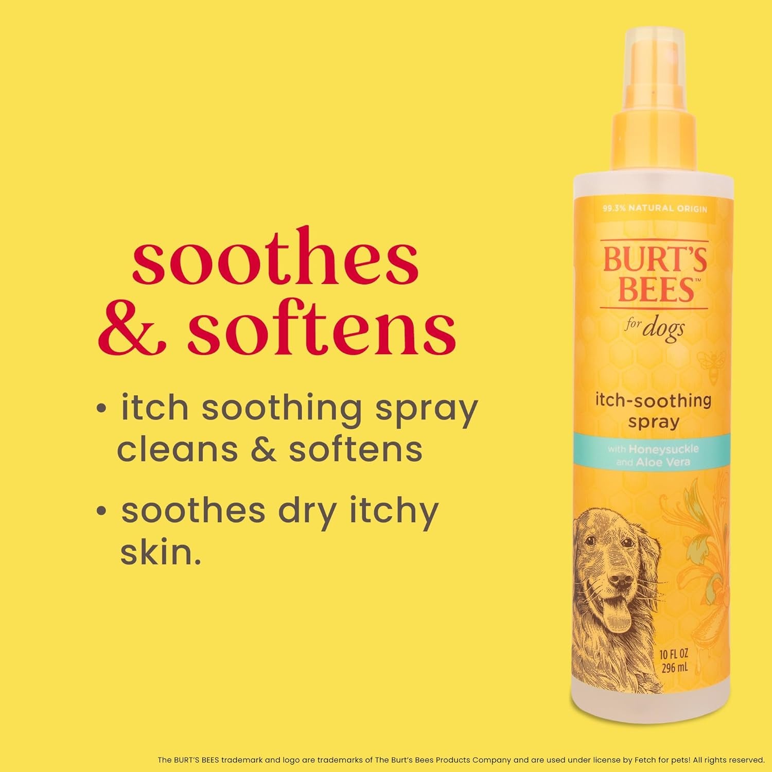 Burt'S Bees for Pets Natural Itch Soothing Spray with Honeysuckle | Best Anti-Itch Spray for Dogs with Itchy Skin | Cruelty Free, Sulfate & Paraben Free - Made in the USA, 10 Oz