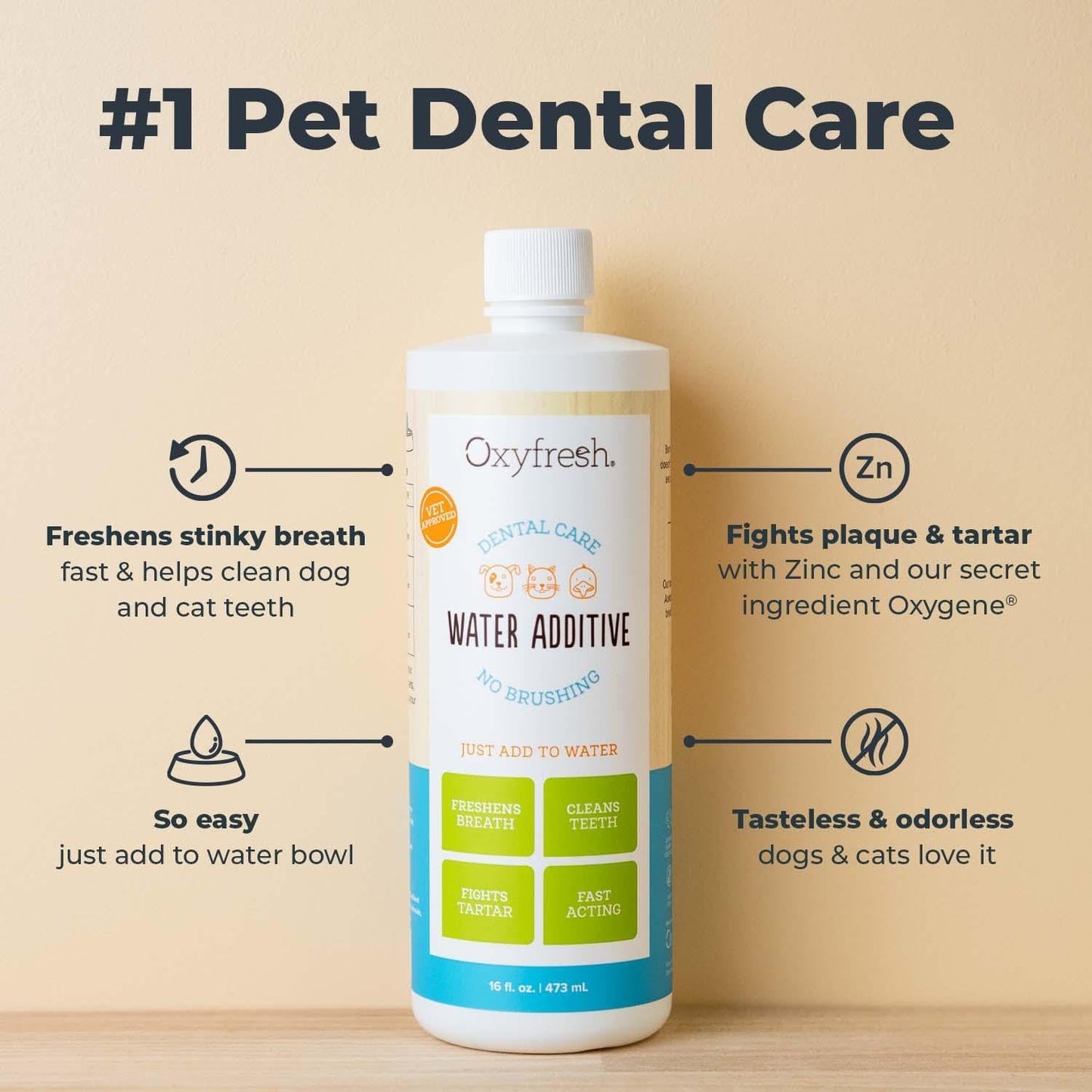 Oxyfresh Premium Pet Dental Care Solution Pet Water Additive: Best Way to Eliminate Bad Dog Breath and Cat Bad Breath - Fights Tartar & Plaque - so Easy, Just Add to Water! Vet Recommended 16 Oz.