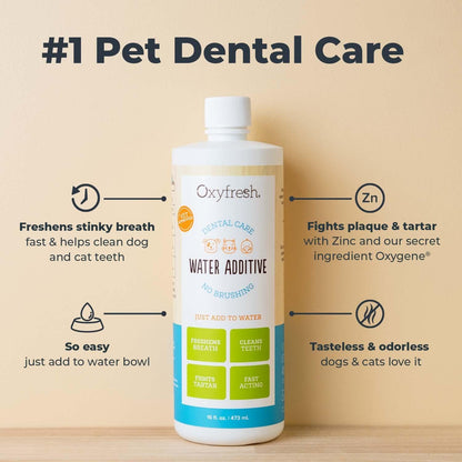 Oxyfresh Premium Pet Dental Care Solution Pet Water Additive: Best Way to Eliminate Bad Dog Breath and Cat Bad Breath - Fights Tartar & Plaque - so Easy, Just Add to Water! Vet Recommended 16 Oz.