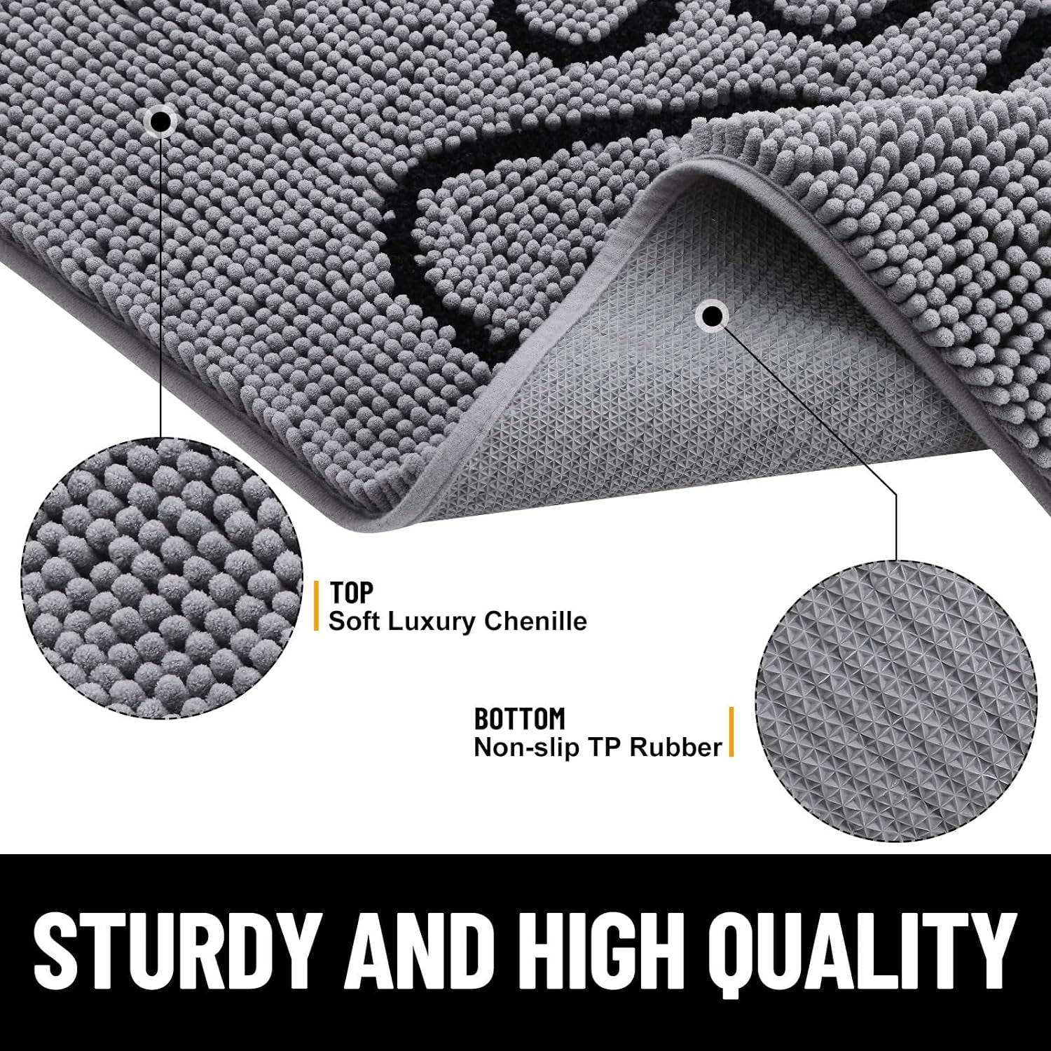 Smiry Dog Door Mat for Muddy Paws, Absorbent Dirt Trapper Non-Slip Washable Mat, Quick Dry Chenille, Mud Mat for Dogs, Entry Indoor Door Mat for inside Floor (48X28 Inches, Grey)