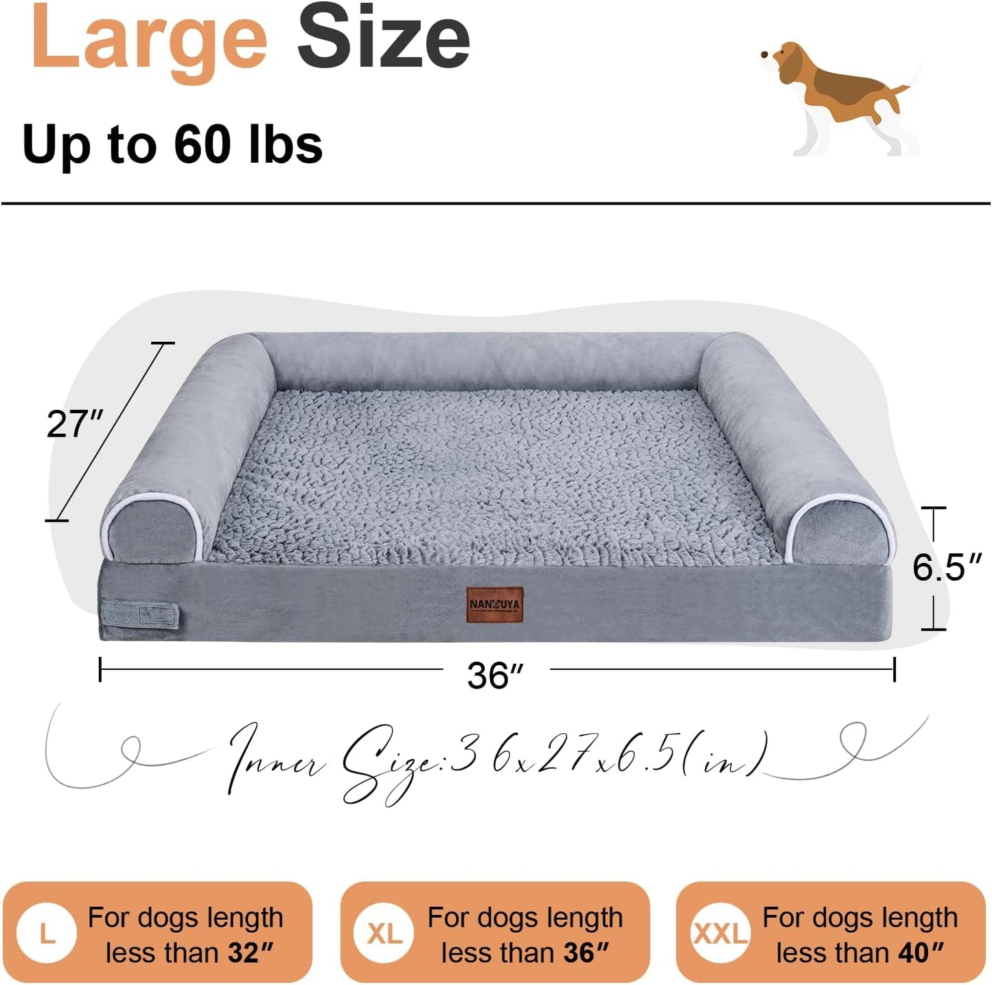 Large Dog Bed Orthopedic Washable: Beds Bolster XL Bed Big Xlarge Dogs Memory Foam Sofa Couch Waterproof Removable Cover