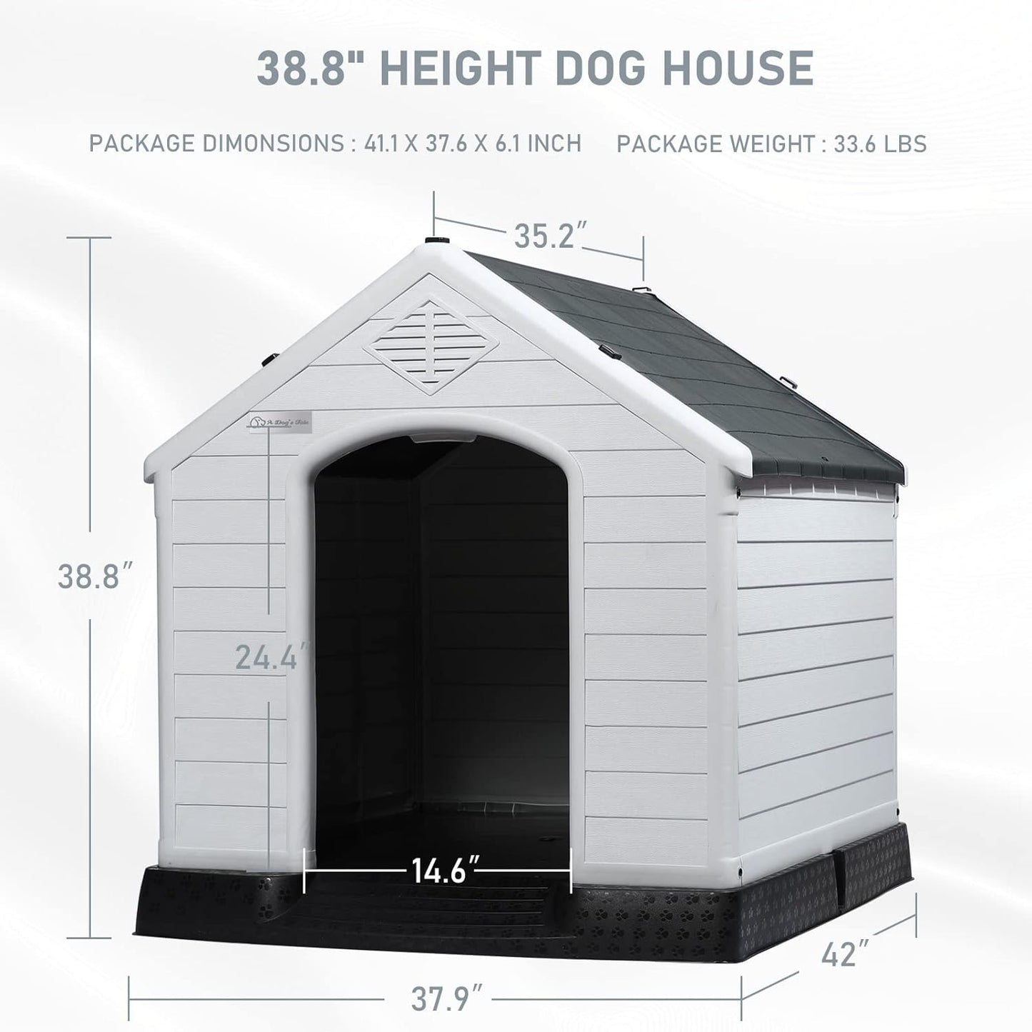 LEMBERI Durable Waterproof Plastic Dog House for Small to Large Sized Dogs, Indoor Outdoor Doghouse Insulated Puppy Shelter with Elevated Floor, Easy to Assemble (Blue, 34''L*31''W*32''H)