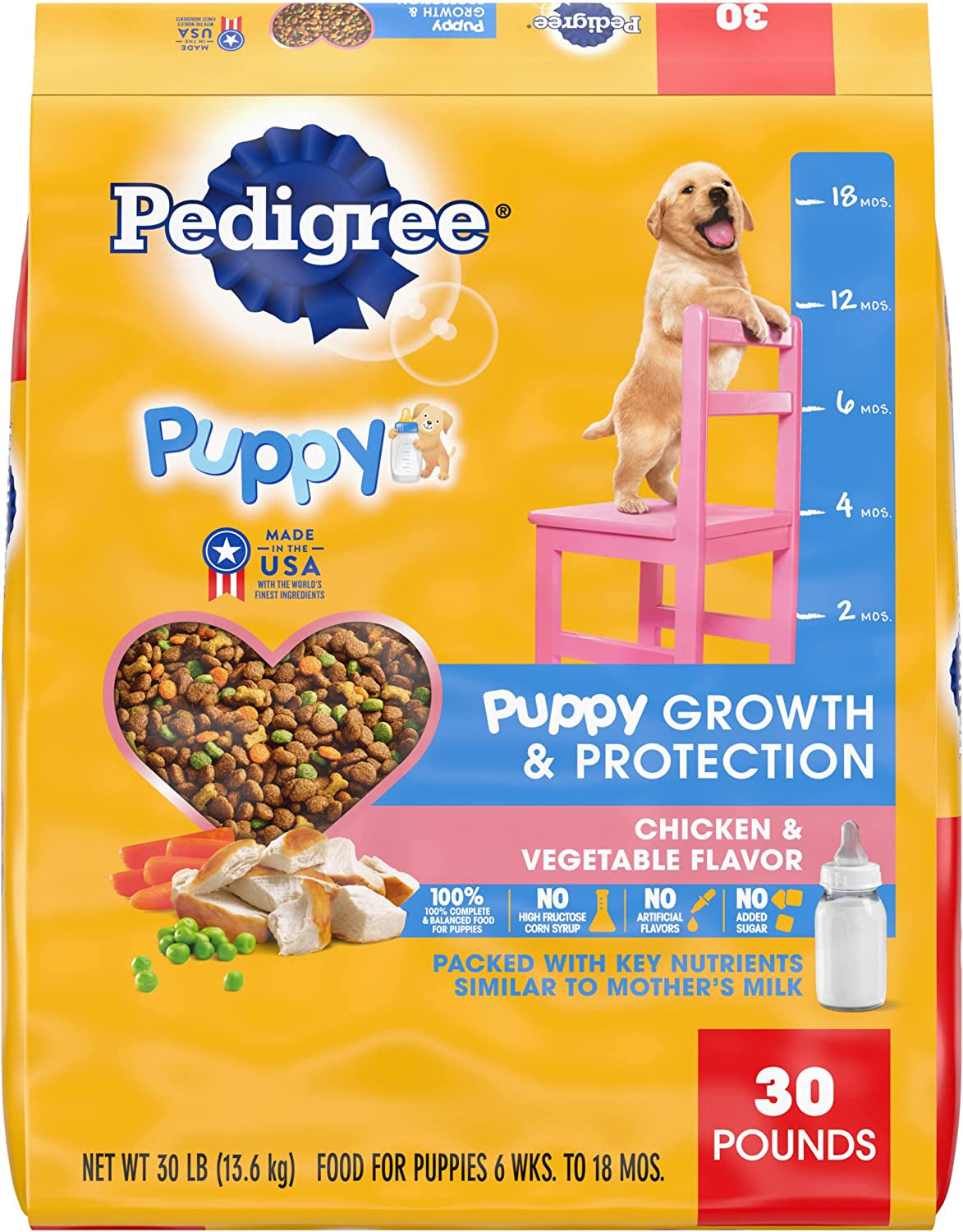 Pedigree Puppy Growth & Protection Dry Dog Food Chicken & Vegetable Flavor, 14 Lb. Bag