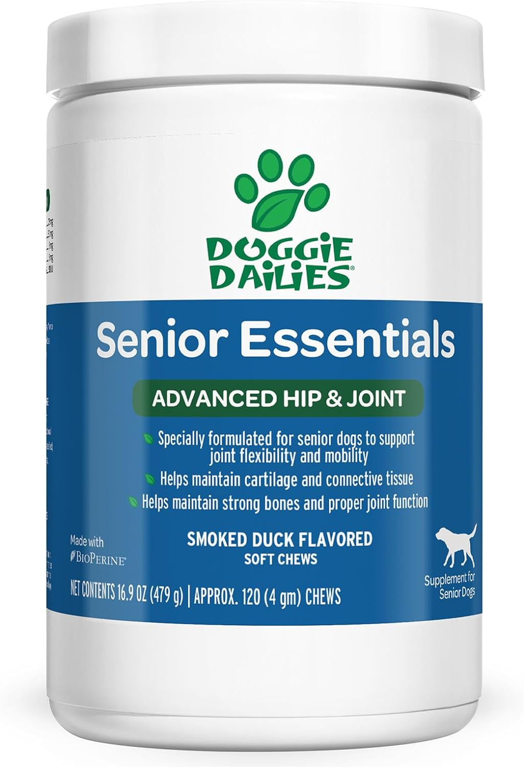 Doggie Dailies Glucosamine for Dogs – 120 Chews – Dog Joint Supplement with Chondroitin, Green Lipped Mussel, Turmeric & Bioprine - Premium Senior Dog Supplements to Help Keep Your Dog Active