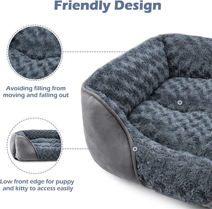 INVENHO Dog Bed for Large Medium Small Dogs/Puppy, Rectangle Washable, Orthopedic, Soft Calming Sleeping Durable Pet Cuddler with Anti-Slip Bottom S(20"X19"X6")