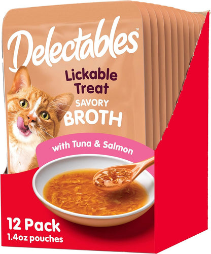 Hartz Delectables Savory Broths Tuna & Salmon Lickable Wet Cat Treats, 12 Count