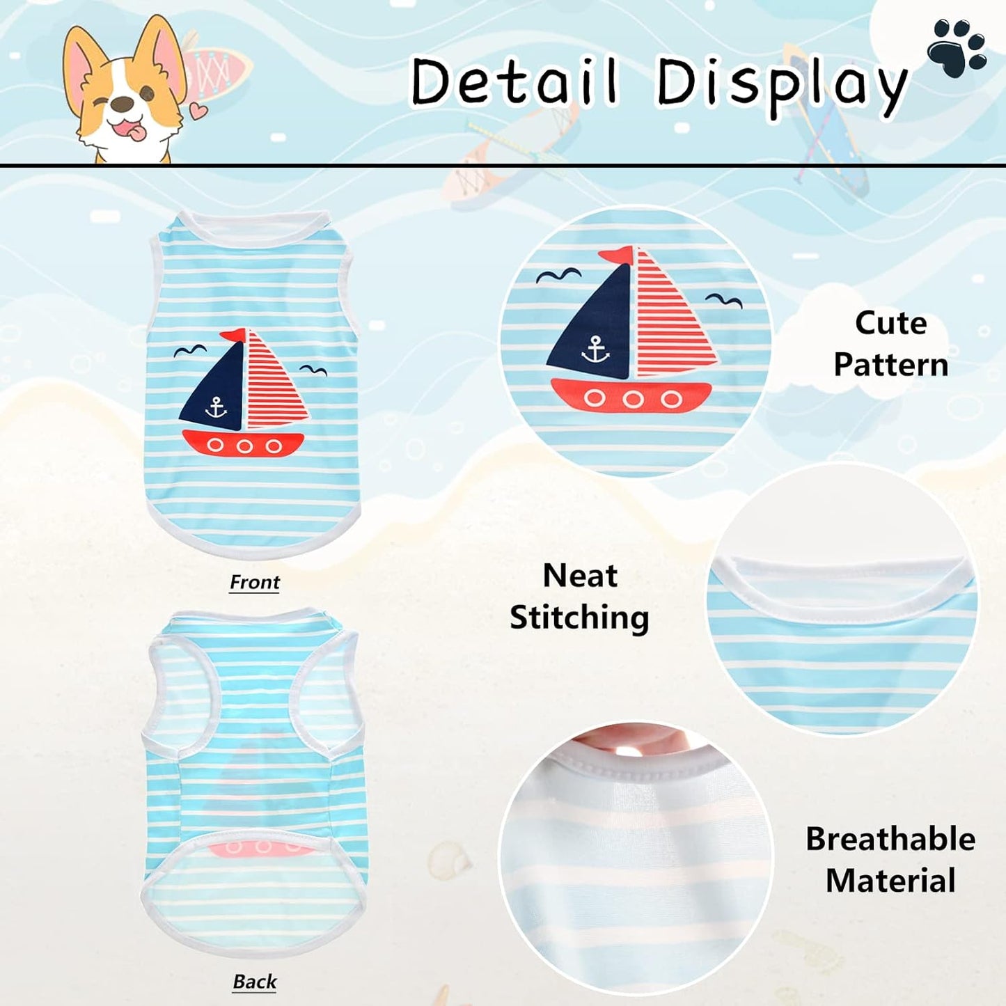 4Pcs Dog Cat Shirts Dog Polka Dot Vest Dog Stripe Sleeveless T-Shirt Pet Soft Vest Breathable Clothes for Small Medium Dog Puppy Kitten Cat M