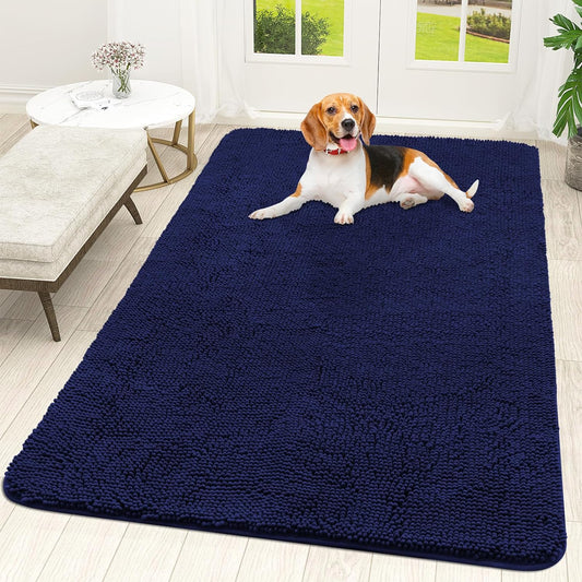 OLANLY Dog Door Mat for Muddy Paws, Absorbs Moisture and Dirt, Absorbent Non-Slip Washable Mat, Quick Dry Microfiber, Mud Mat for Dogs, Entry Indoor Door Mat for inside Floor(59X35 Inches, Navy Blue)