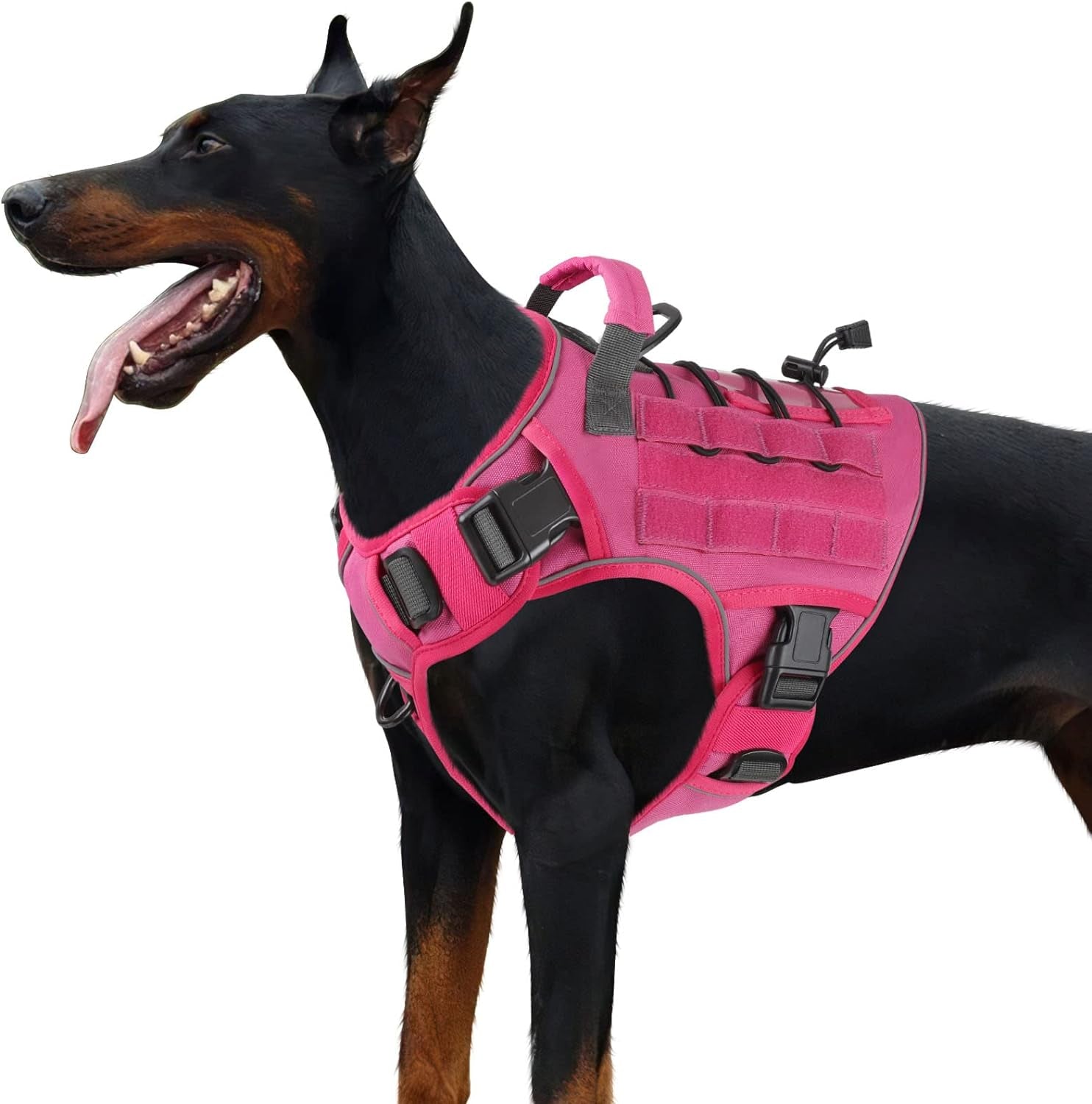 WINGOIN Pink Tactical Dog Harness Vest for Large Dogs No Pull Adjustable Reflective Military Pet Harness with Handle for Golden Retriever, Doberman Pinscher, Rottweiler, Great Dane Service Dog (XL)