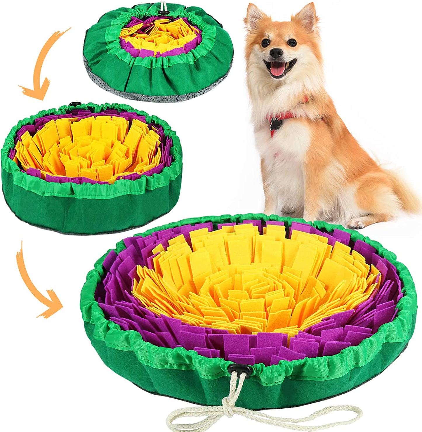 Vivifying Snuffle Mat for Dogs, Enrichment Dog Puzzle Toys for Slow Eating and Keep Busy, Adjustable Dog Sniff Mat Encourages Natural Foraging Skills and Mental Stimulation(Yellow Purple)