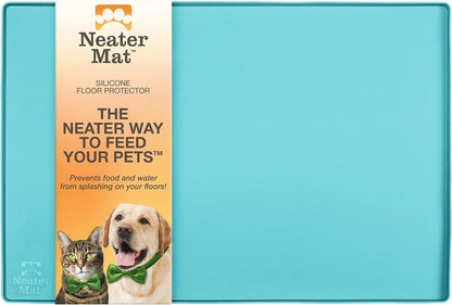 Neater Pet Brands Neater Mat - Waterproof Silicone Pet Bowls Mat - Protect Floors from Food & Water (Aquamarine, 19" X 12" Silicone)