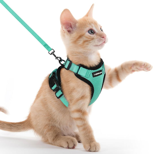 Rabbitgoo Cat Harness and Leash for Walking, Escape Proof Soft Adjustable Vest Harnesses for Cats, Easy Control Breathable Reflective Strips Jacket, Emerald, XXS