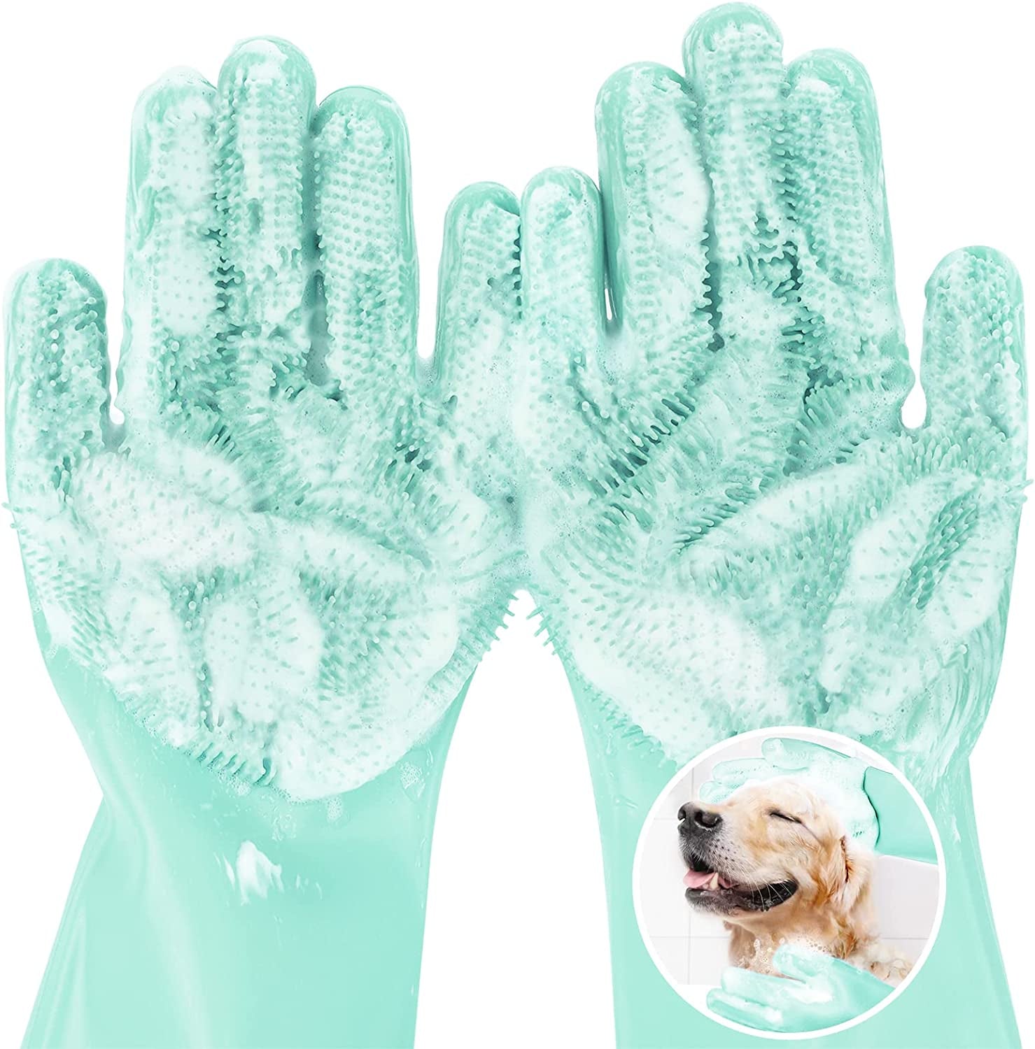 Pecute Pet Grooming Gloves Large, Heat Resistant Cat Bathing Gloves with High-Density Teeth, Silicone Dog Bathing Gloves with Enhanced Five Finger Design, for Washing, Bathing, and Massaging