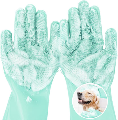 Pecute Pet Grooming Gloves Large, Heat Resistant Cat Bathing Gloves with High-Density Teeth, Silicone Dog Bathing Gloves with Enhanced Five Finger Design, for Washing, Bathing, and Massaging