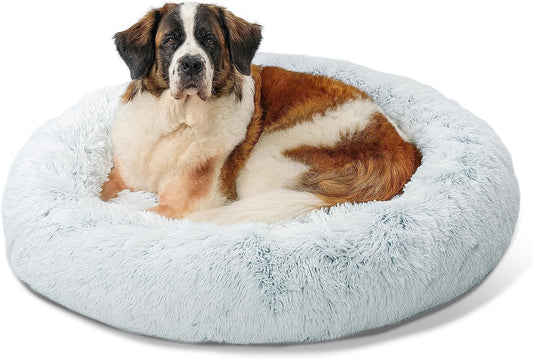 Best Friends by Sheri the Original Calming Donut Cat and Dog Bed in Shag Fur Frost, Extra Large 45"