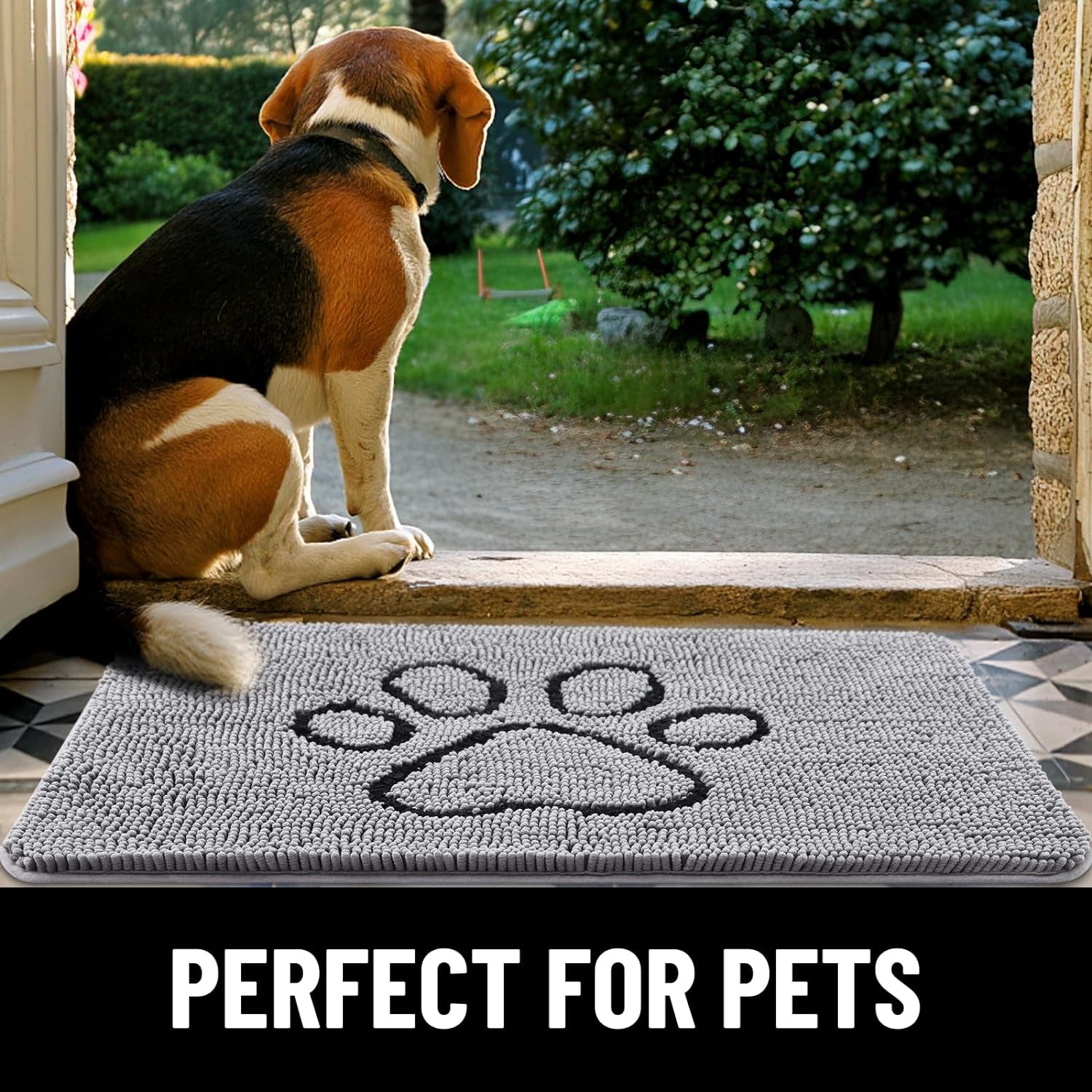 Smiry Dog Door Mat for Muddy Paws, Absorbent Dirt Trapper Non-Slip Washable Mat, Quick Dry Chenille, Mud Mat for Dogs, Entry Indoor Door Mat for inside Floor (48X28 Inches, Grey)