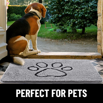 Smiry Dog Door Mat for Muddy Paws, Absorbent Dirt Trapper Non-Slip Washable Mat, Quick Dry Chenille, Mud Mat for Dogs, Entry Indoor Door Mat for inside Floor (24X16 Inches, Navy Blue)