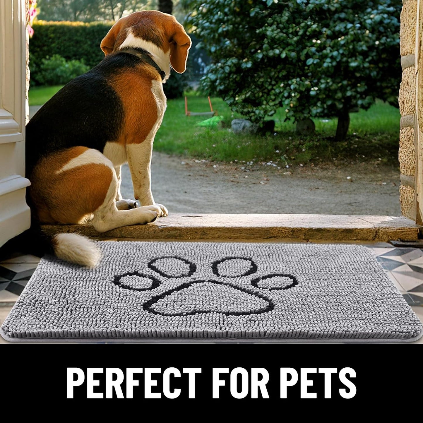 Smiry Dog Door Mat for Muddy Paws, Absorbent Dirt Trapper Non-Slip Washable Mat, Quick Dry Chenille, Mud Mat for Dogs, Entry Indoor Door Mat for inside Floor (36X24 Inches, Navy Blue)