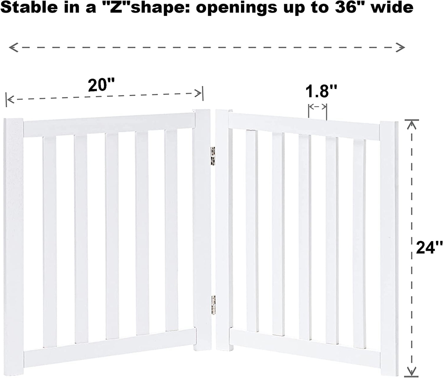 LZRS Solid Hardwood Freestanding Pet Gate,Wooden Dog Gates for Doorways,Nature Wood Dog Gates for the House,Dog Gate for Stairs,Freestanding Indoor Gate Safety Fence,White,24" Height-2 Panels