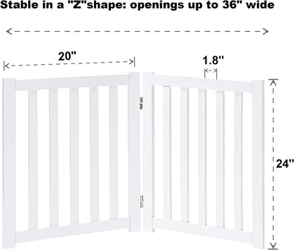 LZRS Solid Hardwood Freestanding Pet Gate,Wooden Dog Gates for Doorways,Nature Wood Dog Gates for the House,Dog Gate for Stairs,Freestanding Indoor Gate Safety Fence,White,30" Height-3 Panels