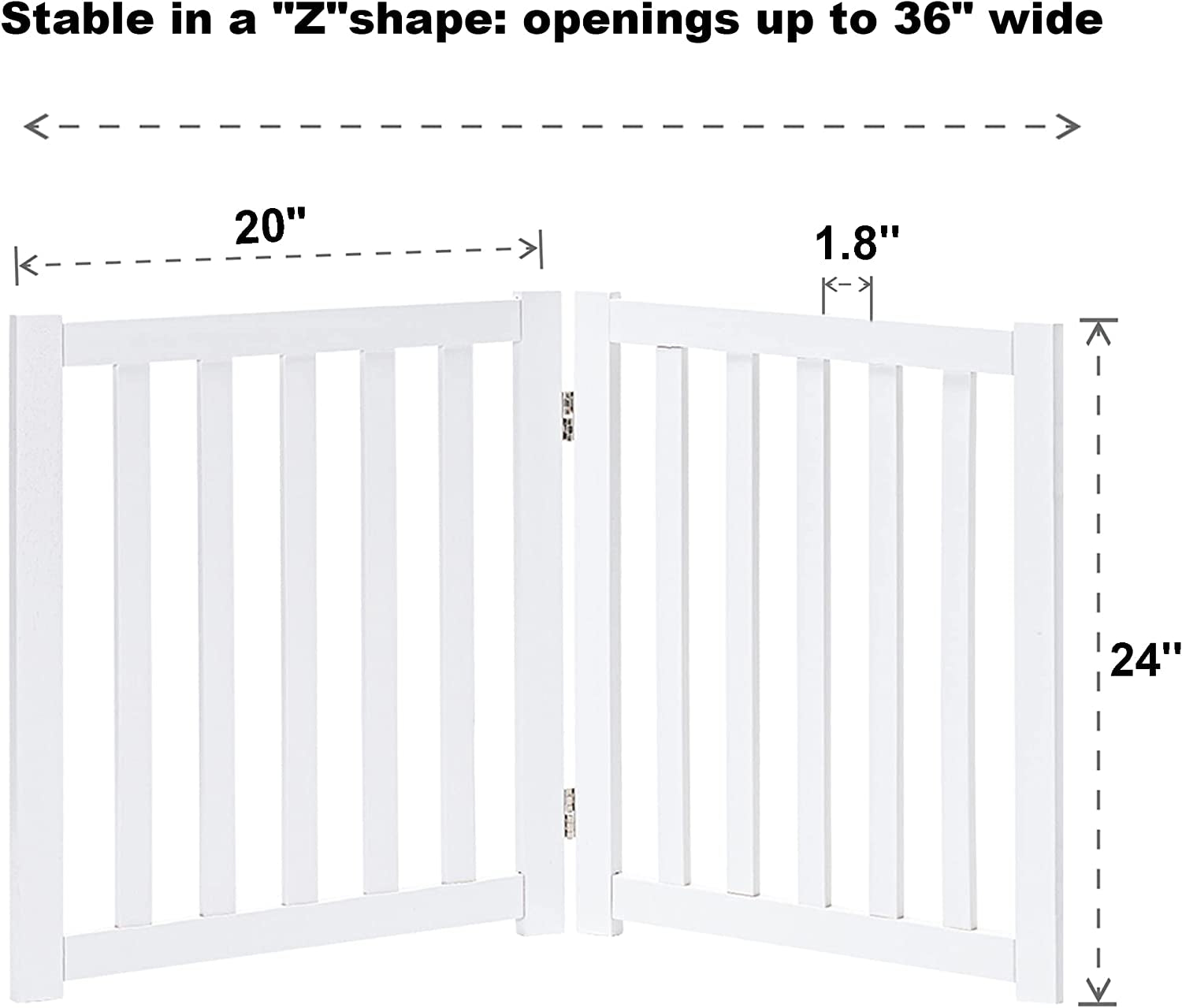 LZRS Solid Hardwood Freestanding Pet Gate,Wooden Dog Gates for Doorways,Nature Wood Dog Gates for the House,Dog Gate for Stairs,Freestanding Indoor Gate Safety Fence,Natural,24" Height-2 Panels