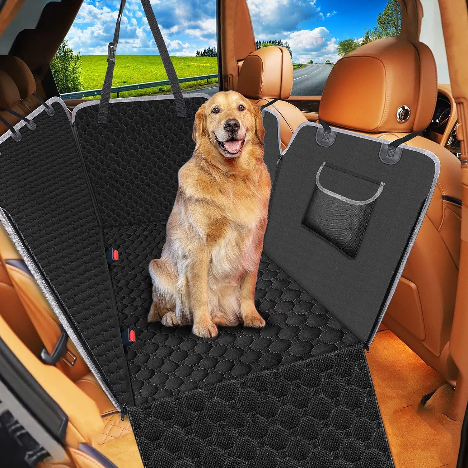 Mancro Dog Seat Cover for Back Seat, Scratchproof Dog Car Seat & Waterproof Dog Hammock for Car with Side Flaps, Durable Nonslip Dog Car Seat Cover，Black, X-Large