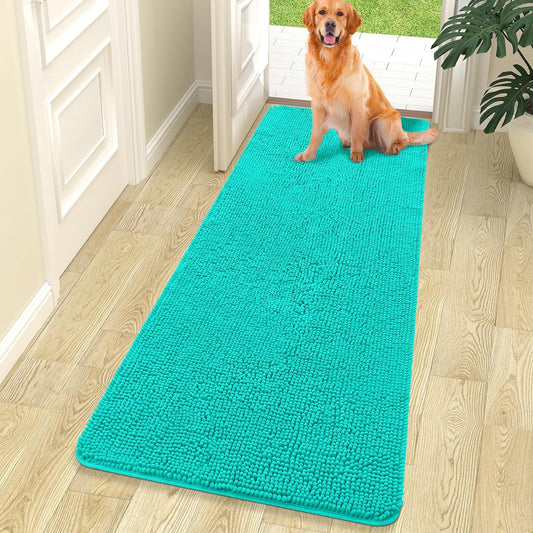 OLANLY Dog Door Mat for Muddy Paws, Absorbs Moisture and Dirt, Absorbent Non-Slip Washable Mat, Quick Dry Microfiber, Mud Mat for Dogs, Entry Indoor Door Mat for inside Floor(70X24 Inches, Teal)