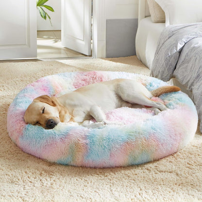 WESTERN HOME WH Calming Dog & Cat Bed, Anti-Anxiety Donut Cuddler Warming Cozy Soft round Bed, Fluffy Faux Fur Plush Cushion Bed for Small Medium Dogs and Cats