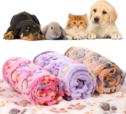 4 Pcs Pet Blanket Dog Puppy Blanket Paw Print Fleece Blanket for Small Medium Pet Dog Cat Warm Soft Sleep Mat Guinea Pig Cage Liners Blanket(White, Coffee, Pink, Purple, Small)