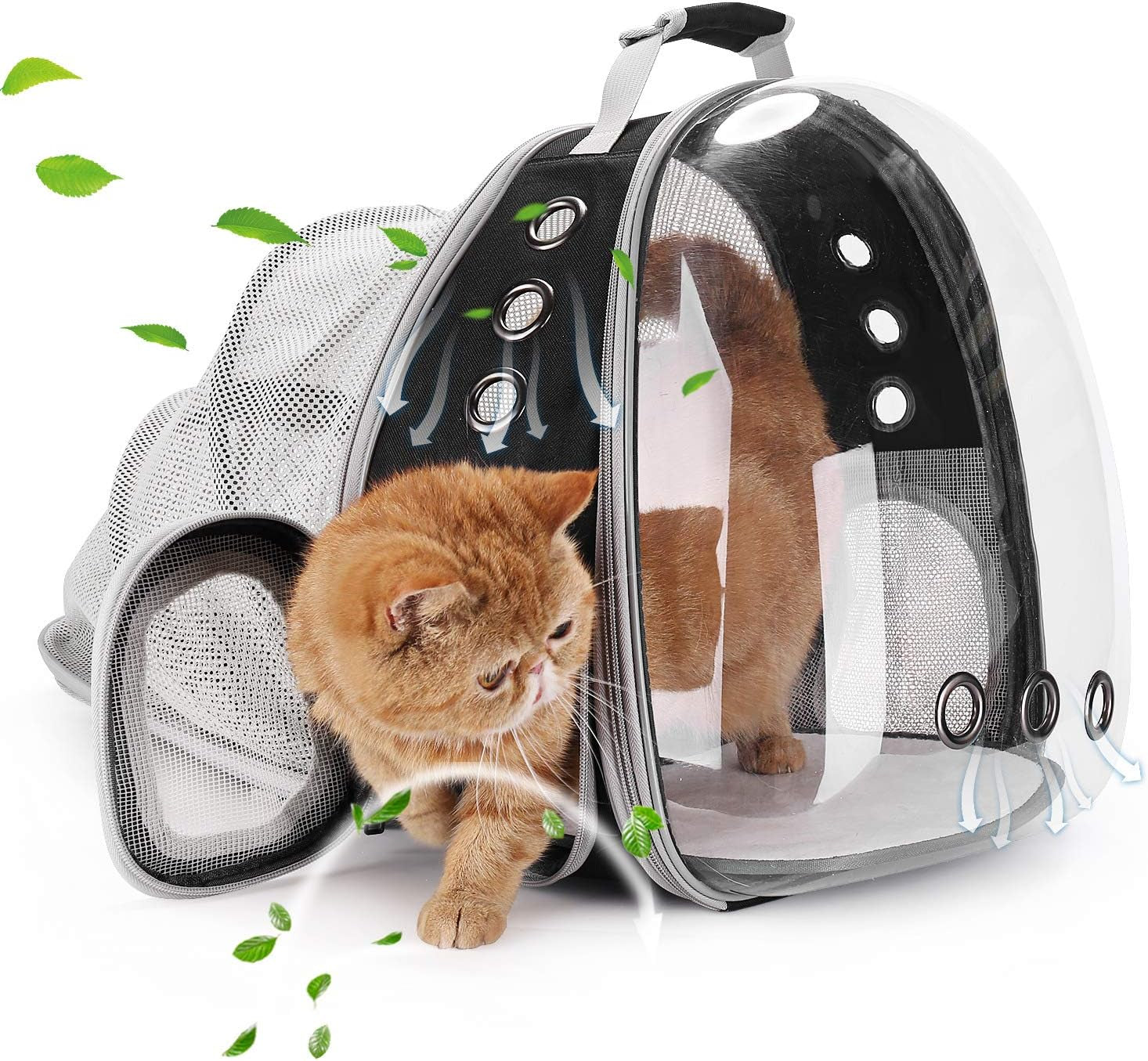 Lollimeow Bubble Expandable Cat Backpack Pet Travel Carrier for Cats and Dogs (Black-Expandable)