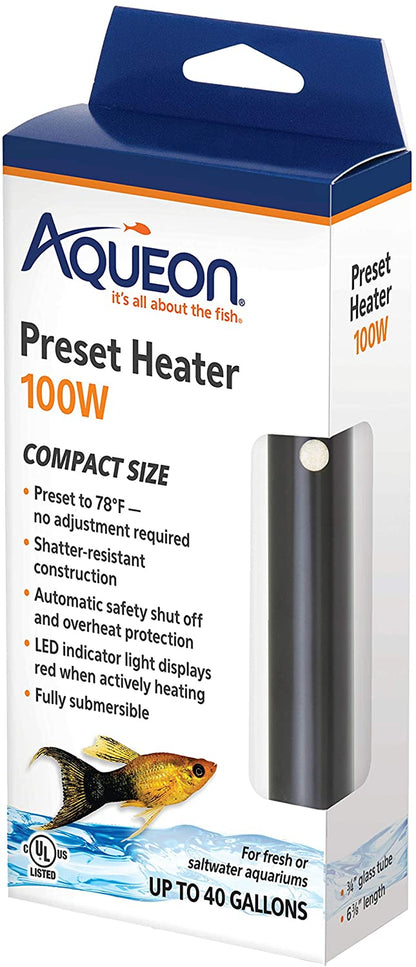 Aqueon Aquarium Fish Tank Preset Heater For Up To 40 Gallons, 100 Watts