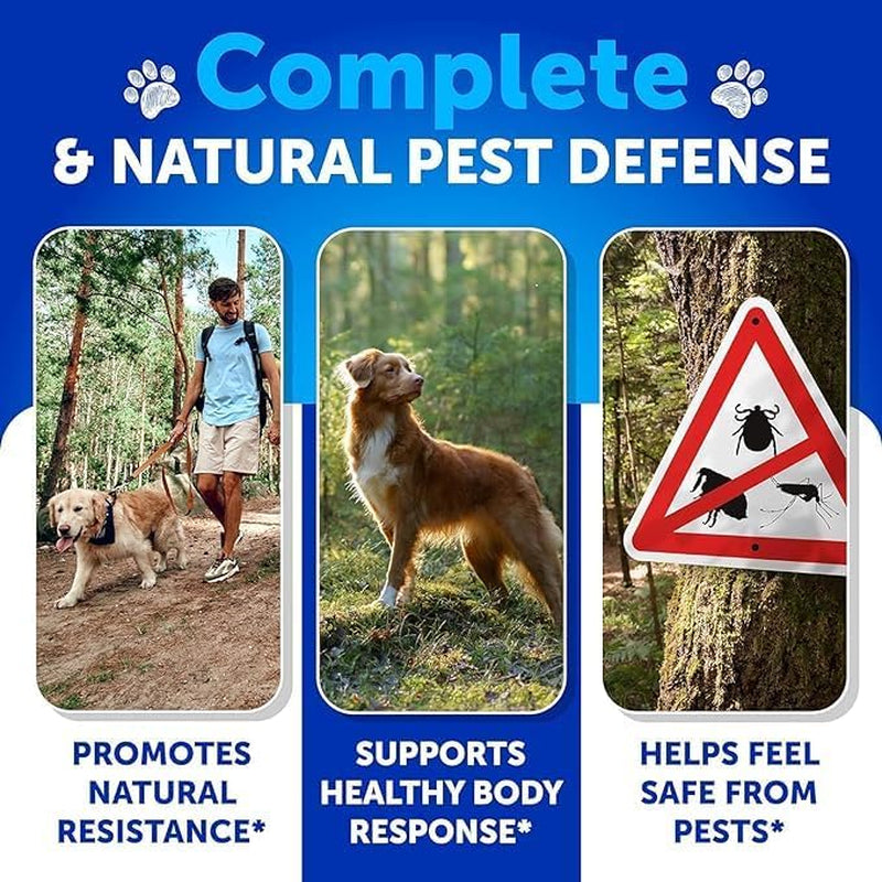 Flea and Tick Prevention for Dogs Chewables - Made in USA - Natural Flea and Tick Supplement for Dogs - Oral Flea Pills for Dogs - Pest Defense - All Breeds and Ages