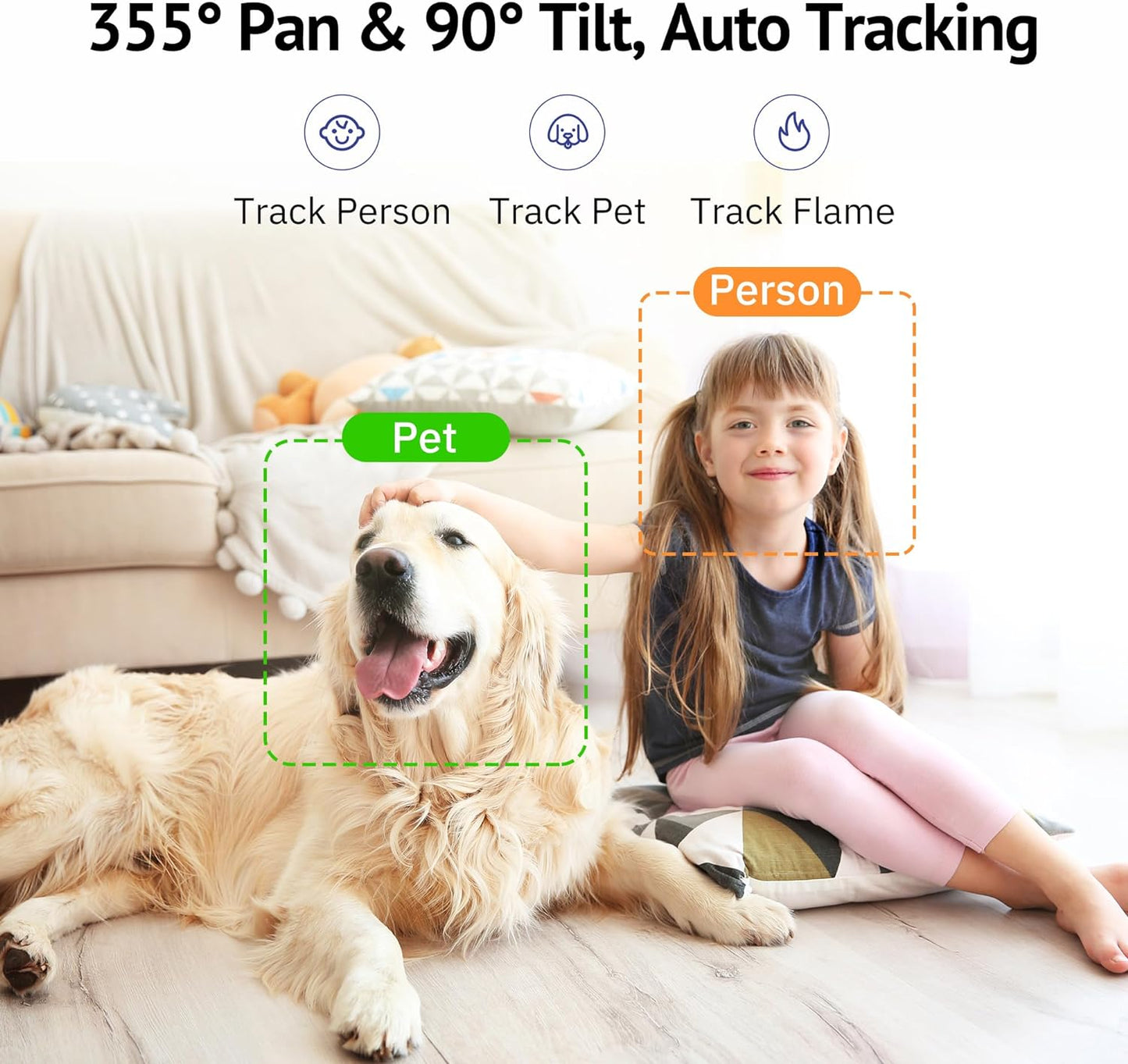 Hugolog 3K 5MP Indoor Pan/Tilt Security Camera with Auto-Focus,Ideal for Baby Monitor/Pet Camera/Home Security,Starlight Color Night Vision,Human/Pet Ai,Two-Way Audio,Us Cloud,Compatible with Alexa