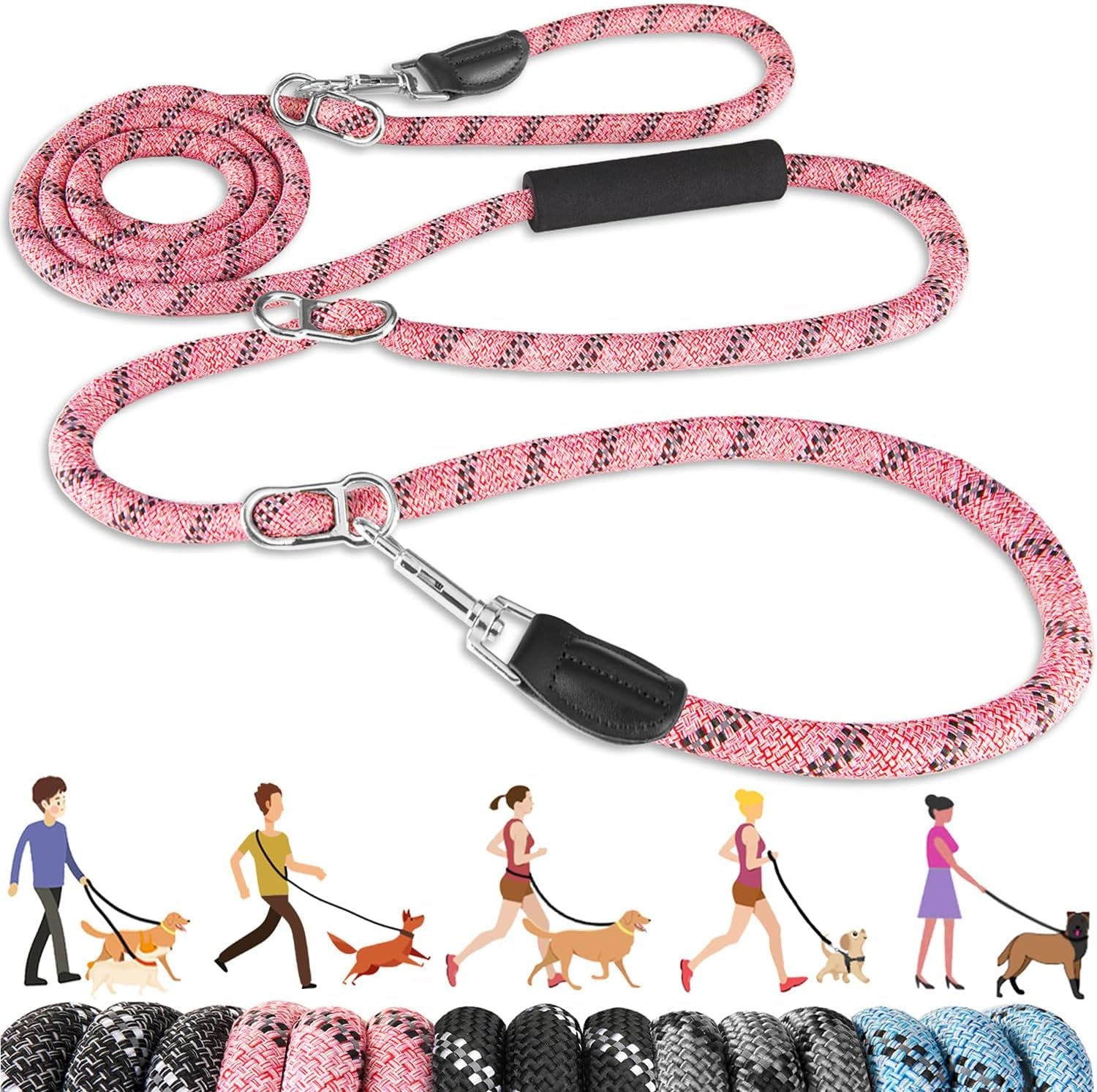 Lukovee Hands Free Dog Leash, 10FT Adjustable Dog Training Leash 1/2 Inch Nylon Heavy Duty Lead No Pull for Large Medium Dogs, Tangle Free Reflective Waist Leash for Dog Walking Running, Pink