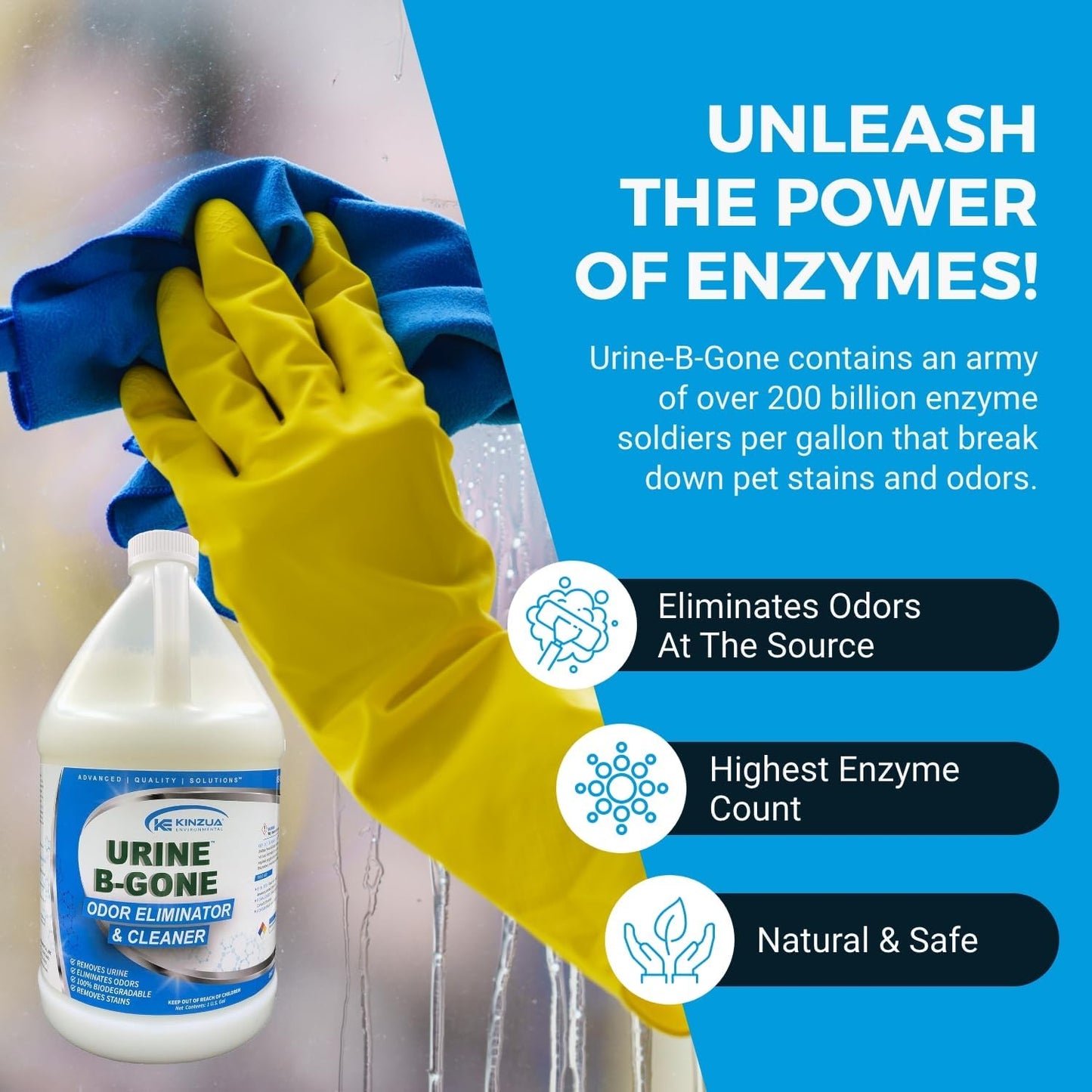 Urine B-Gone, Professional Enzyme Odor Eliminator & Pet Stain Remover, Human, Cat & Dog Urine Cleaner, Effective on Laundry, Carpets & More, Original Scent, 1 Gallon