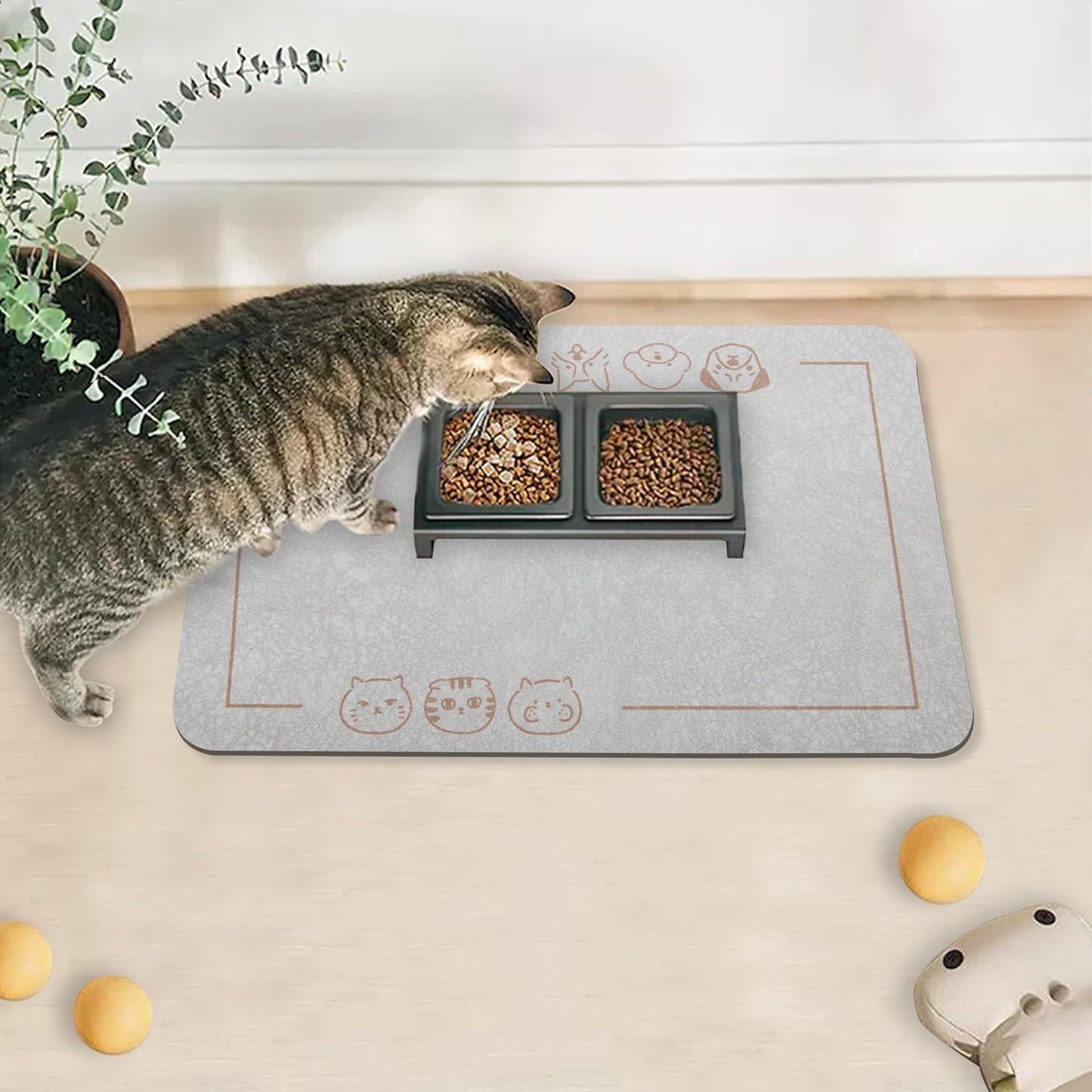 YCT Cat Pet Food Mat, Cat Feeding Mat, Non-Slip Bottom Absorbent Pet Mat, Quick Dry Dog Cat & Dog Food Mat, Pet Supplies Mat, 11.8"X18.1" Beige