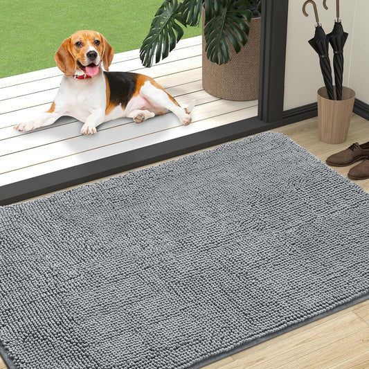 OLANLY Dog Door Mat for Muddy Paws, Absorbs Moisture and Dirt, Absorbent Non-Slip Washable Mat, Quick Dry Microfiber, Mud Mat for Dogs, Entry Indoor Door Mat for inside Floor(47X32 Inches, Grey)