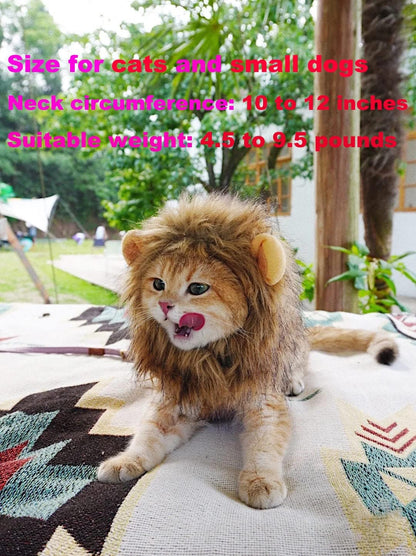 Lion Mane Wig for Cat Costume Pet Adjustable Washable Comfortable Fancy Lion Hair Cat Clothes Dress for Halloween Christmas Easter Festival Party Activity (Small, Brown)