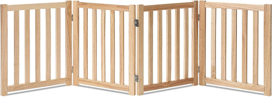 LZRS Solid Hardwood Freestanding Pet Gate,Wooden Dog Gates for Doorways,Nature Wood Dog Gates for the House,Dog Gate for Stairs,Freestanding Indoor Gate Safety Fence,Natural,24" Height-4 Panels